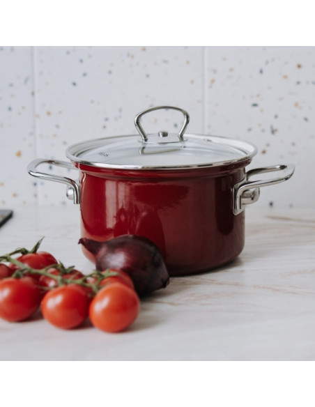 Garnek emaliowany 2,6 l z pokrywką Eco-Ceramic 18 cm bordo Belis