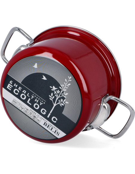 Garnek emaliowany 3,6 l z pokrywką Eco-Ceramic 20 cm bordo Belis