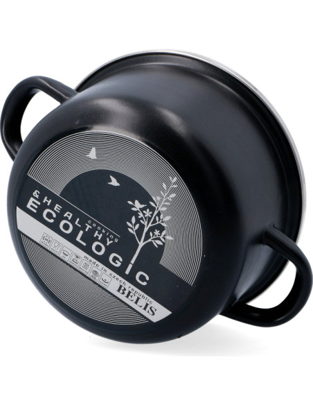 Garnek emaliowany 1,5 l z pokrywką Lux czarny 16 cm Belis