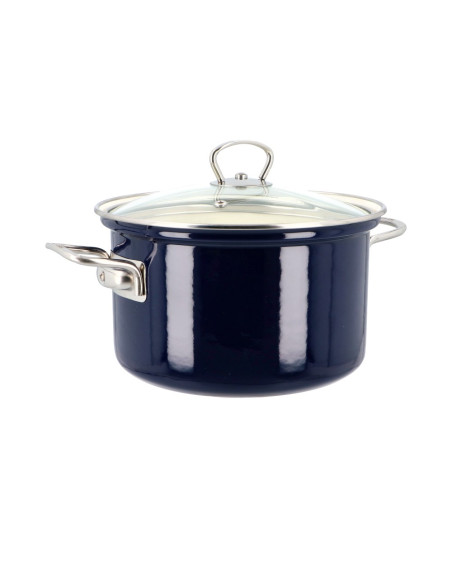 Garnek emaliowany 2,6 l z pokrywką Eco-Ceramic 18 cm granatowy Belis
