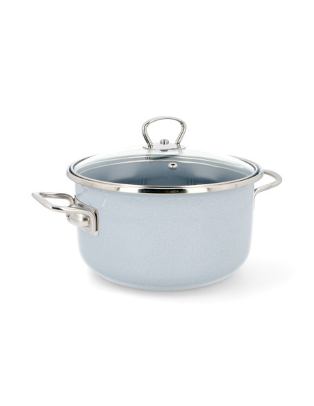 Garnek emaliowany PREMIUM GREY 3,5 l ze szklaną pokrywką 20 cm Belis
