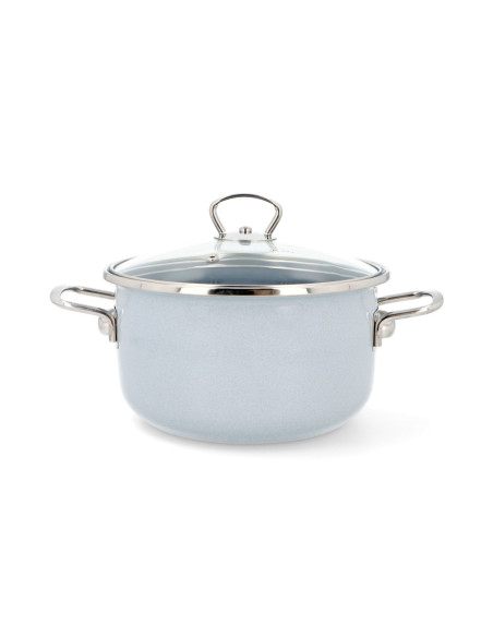 Garnek emaliowany PREMIUM GREY 5,5 l ze szklaną pokrywk 24 cm Belis