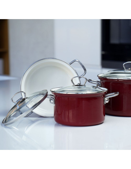 Garnek emaliowany 2,6 l z pokrywką Eco-Ceramic 18 cm bordo Belis