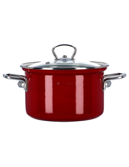 Garnek emaliowany 2,6 l z pokrywką Eco-Ceramic 18 cm bordo Belis