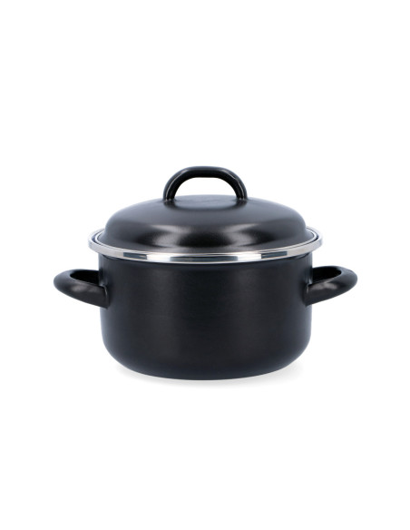 Garnek emaliowany 1,5 l z pokrywką Lux czarny 16 cm Belis