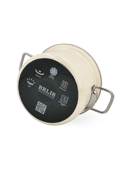 Garnek emaliowany 6,1 l z pokrywką Eco-Ceramic 24 cm kremowy Belis