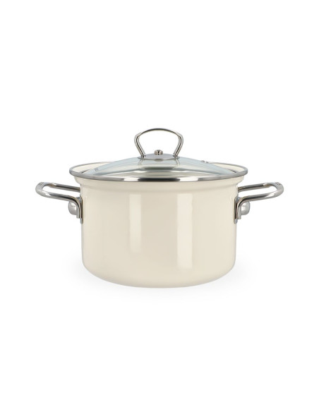 Garnek emaliowany 2 l z pokrywką ECO-CERAMIC cream 16 cm Belis