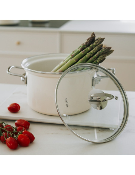 Garnek emaliowany 3,6 l z pokrywką Eco-Ceramic 20 cm kremowy Belis