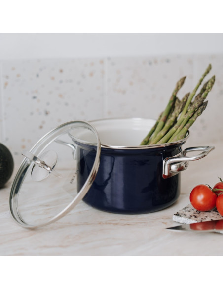 Garnek emaliowany 2,6 l z pokrywką Eco-Ceramic 18 cm granatowy Belis
